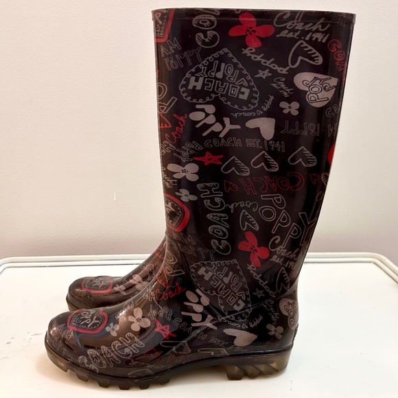 Women’s Black Coach Poppy Rubber Rain Boots - Picture 8 of 10